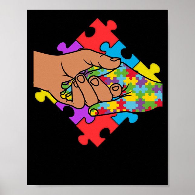 World Autism Awareness Colorful Holding Händer Poster (Framsidan)