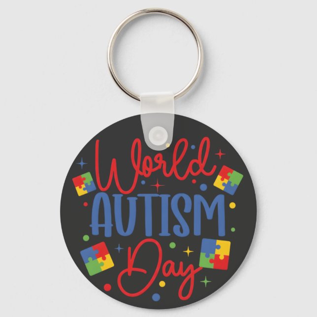 World Autism Awareness Day Colorful Puzzle Piece Nyckelring (Framsida)