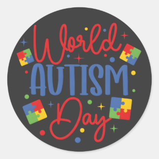World Autism Awareness Day Colorful Puzzle Piece Runt Klistermärke