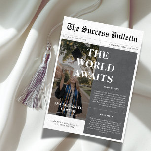 World Awaits Studenten Success Newspaper Photo Inbjudningar