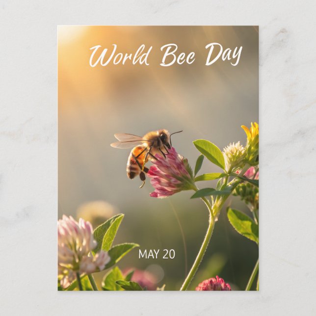 World Bee Day Honeybee Floral Art Helg Vykort (Framsida)