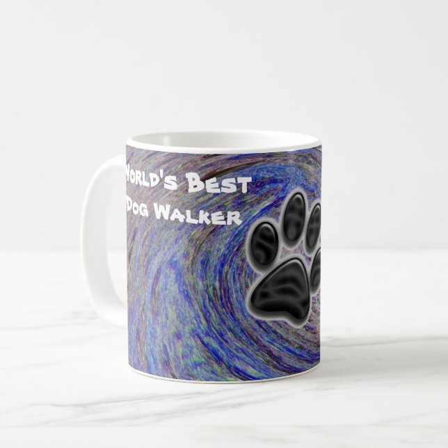 World Best Dog Walker Blue Spiral Puppy Paw Skriv  Kaffemugg (Framsida vänster)