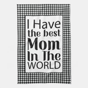 World Best Mamma Elegant Black and White Script Kökshandduk