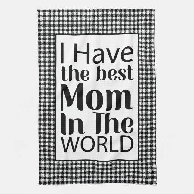 World Best Mamma Elegant Black and White Script Kökshandduk (Vertikal)