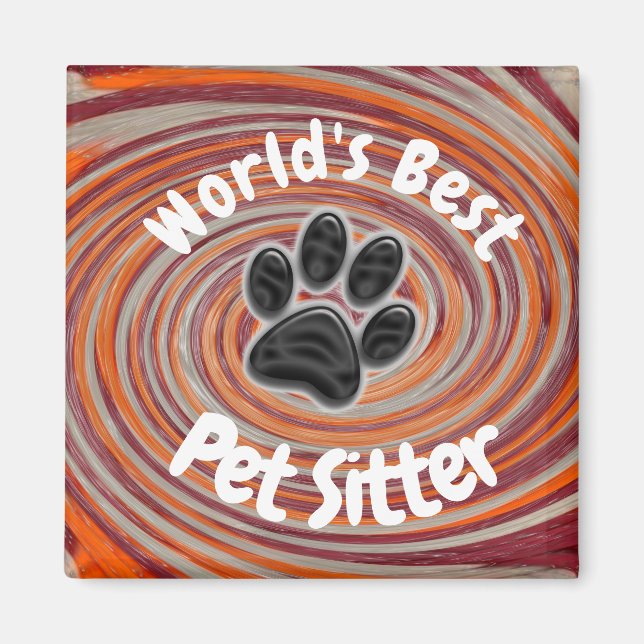 World Best Pet Sitter Groovy Paw Print Caregiver Magnet (Framsidan)