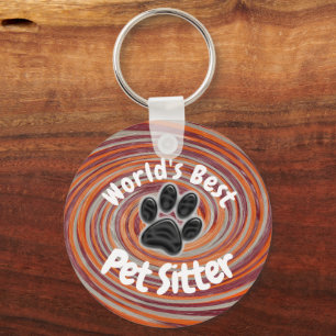 World Best Pet Sitter Groovy Paw Print Caregiver Nyckelring