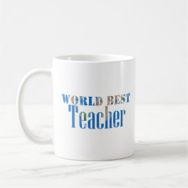 World Best Teacher Globe Nature Typography Blue Kaffemugg