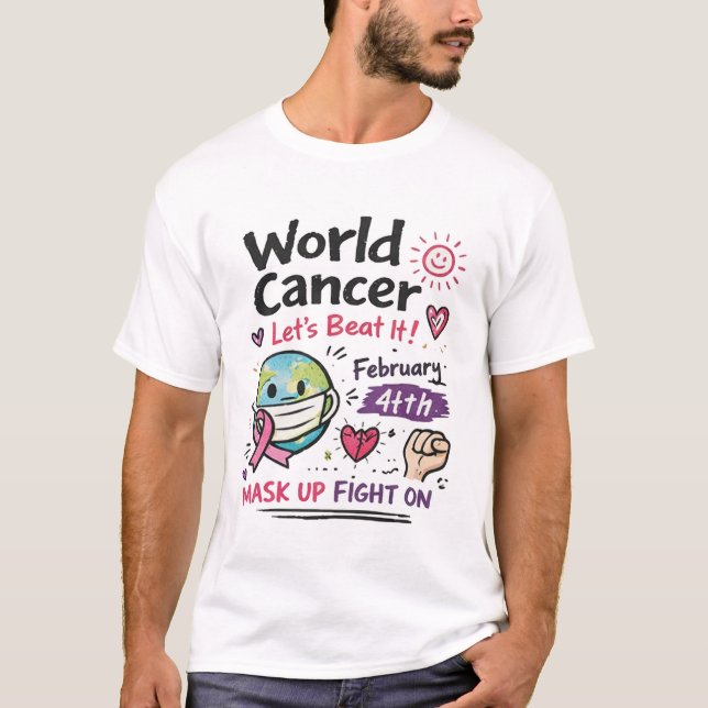 World Cancer Day Awareness Doodle Illustration T Shirt (Framsida)
