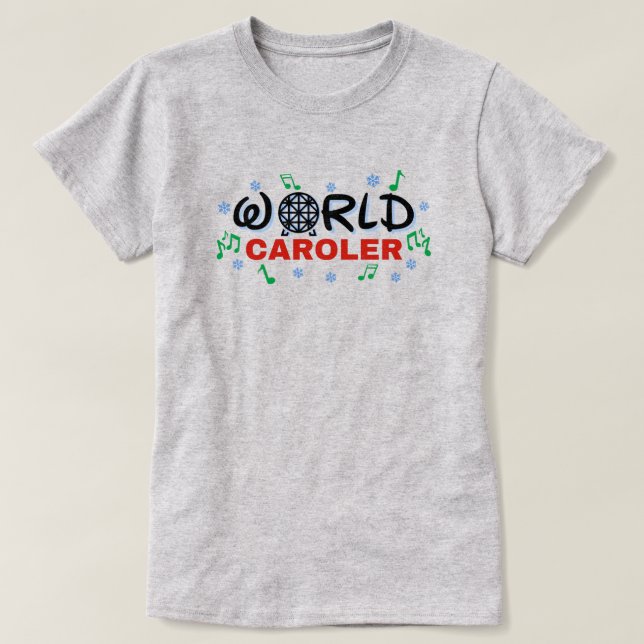 World Caroler med Grönt Musik noter och Blue Snö T Shirt (Design framsida)
