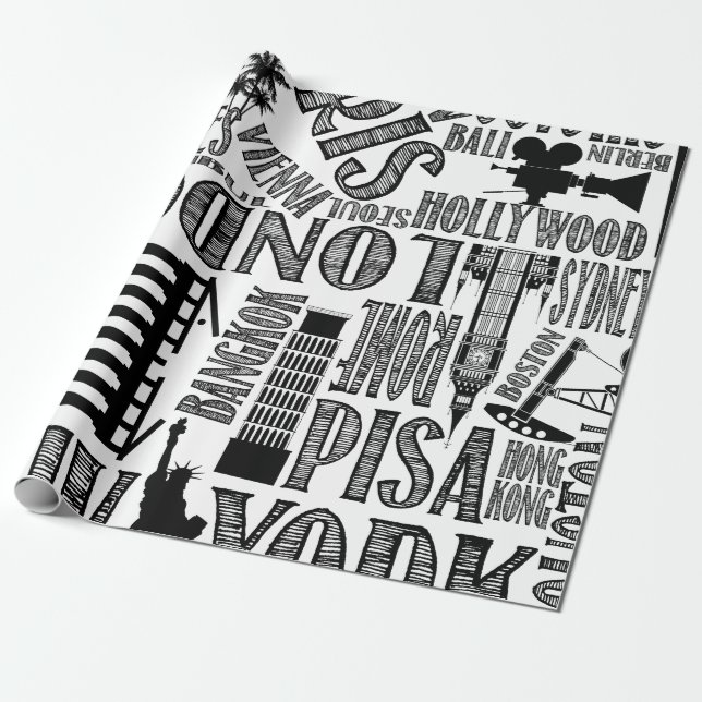 World Cities Wrapping Papper Presentpapper (Utrullad)