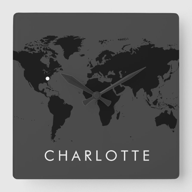 World Clock Anpassningsbar Modern US City Time Zon Fyrkantig Klocka (Framsida)