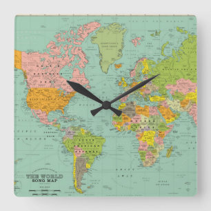 World Clock Fyrkantig Klocka
