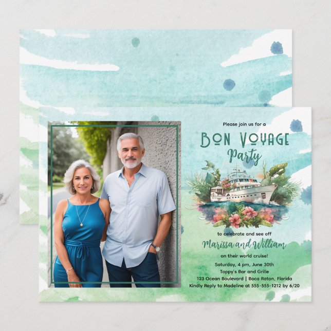 World Cruise Photo Bon Voyage Party Firande Inbjudningar (Fram/baksida)