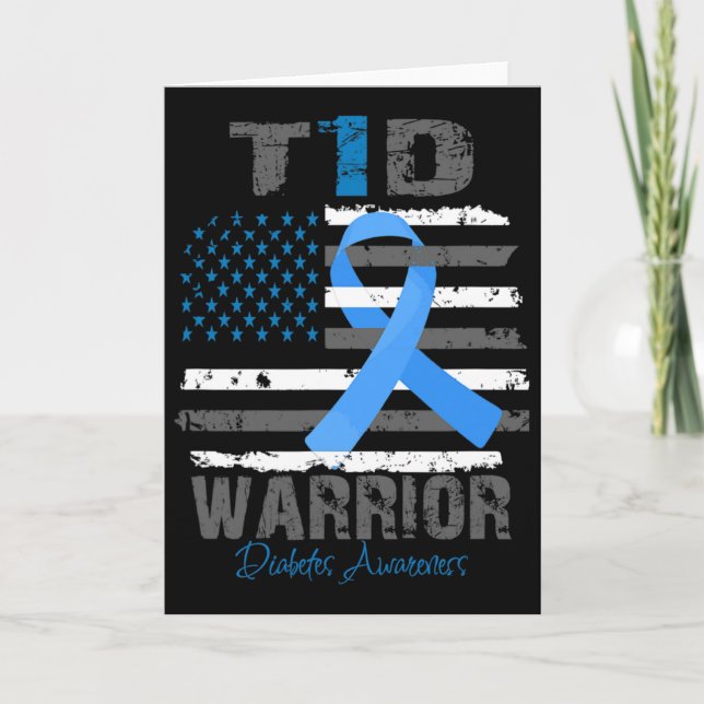 World Diabetes Awareness Blue Ribbon T1d Warrior T Kort (Framsida)