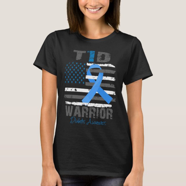 World Diabetes Awareness Blue Ribbon T1d Warrior T T Shirt (Framsida)