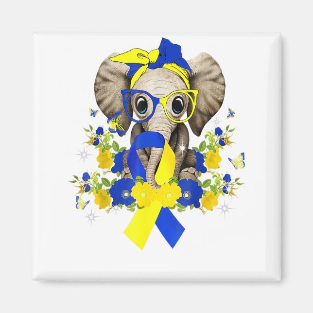 World Down Syndrome Awareness 2022 Elephant Blue Magnet (Framsidan)
