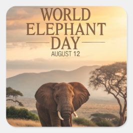 World Elephant Day African Savanna Art Fyrkantigt Klistermärke