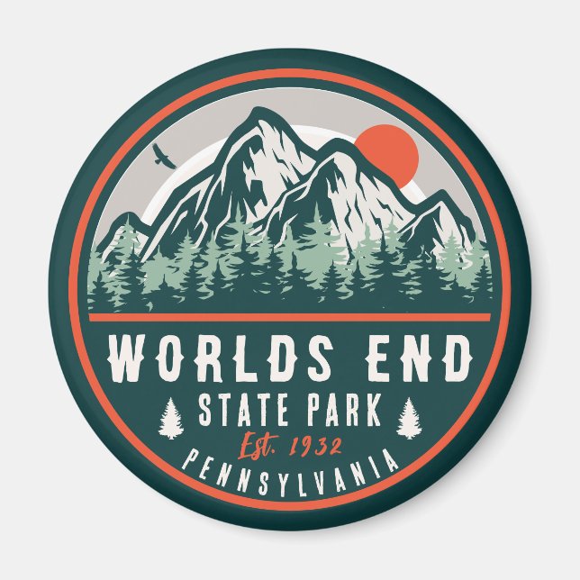 World End State Park Pennsylvania Retro Sunset Magnet (Framsidan)