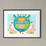 World Environment Day 5 June Save Our Planet Poster<br><div class="desc">Celebrate World Environment Day on 5 June with this colourful environmental awareness poster featuring the Earth held in caring hands surrounded by renewable energy, nature, and sustainable cities. A positive reminder to protect our planet and support a greener future. Ideal for classrooms, eco events, offices, and environmental campaigns.</div>