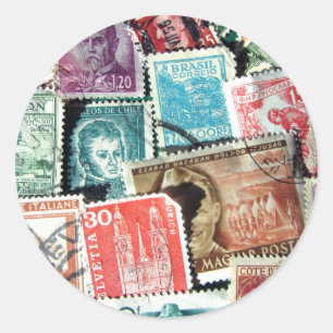 World Frimärke Collage Stickers Runt Klistermärke