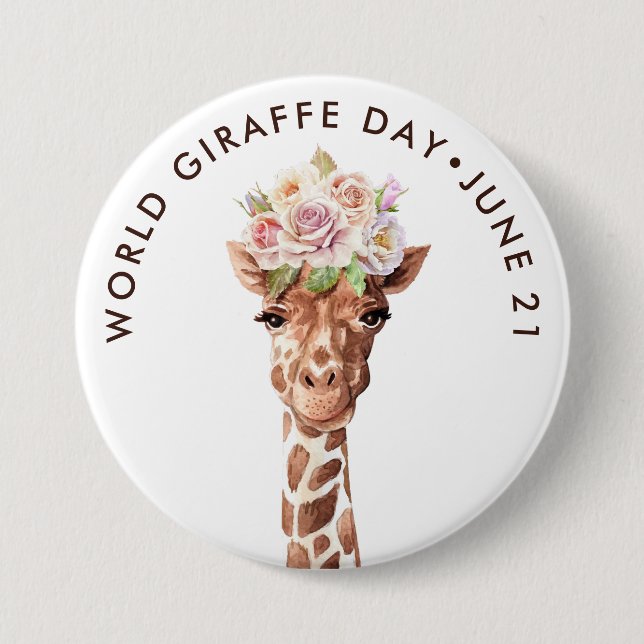 World Giraffe Day, vattenfärgsgiraffe ro Knapp (Framsida)