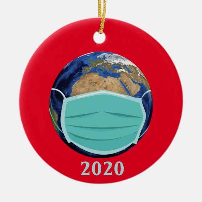 World Globe Ansikte mask 2020 Covid Chritsmas Julgransprydnad Keramik (Framsidan)