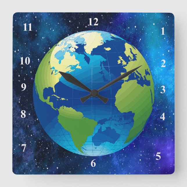 World Globe Clock Fyrkantig Klocka (Framsida)