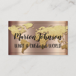 World Globe Karta Travel Agency Ro Guld Glitter Visitkort