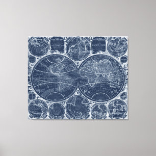 World Globes Blueprint Canvastryck