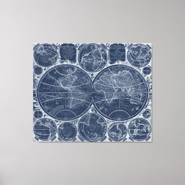 World Globes Blueprint Canvastryck (Framsida)