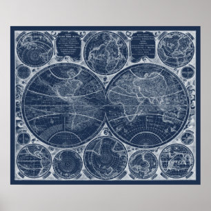 World Globes Blueprint Poster