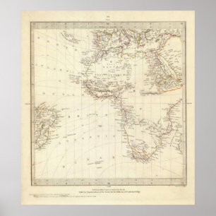 World, gnomonic proj I Afrika och Sydeuropa Poster