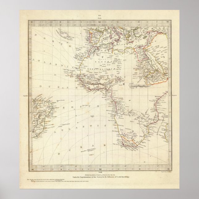 World, gnomonic proj I Afrika och Sydeuropa Poster (Framsidan)