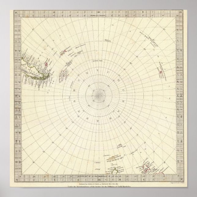 World, gnomonic proj VI South Pole to 45 S Lat Poster (Framsidan)