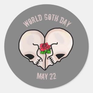 World Goth Day Sticker Heart Skull Runt Klistermärke