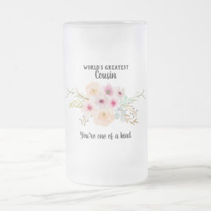World Greatest Cousin - Girly Flowers Roligt Moder Frostat Ölglas