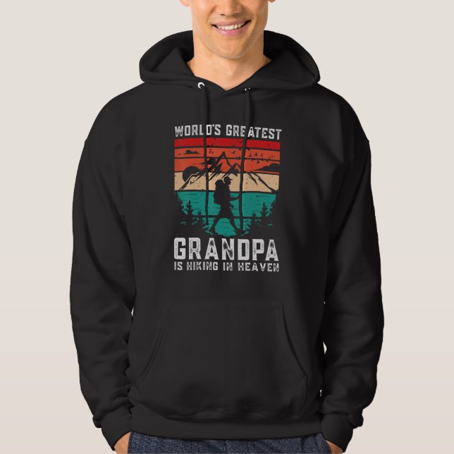 World Greatest Grandpa Hiking in Heaven Family Mem Hoodie (Framsida)