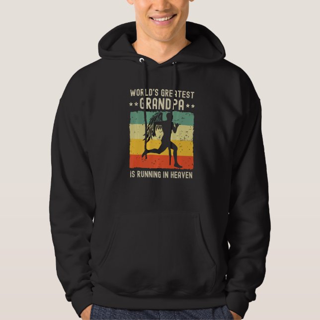 World Greatest Grandpa Running in Heaven Family Me Hoodie (Framsida)
