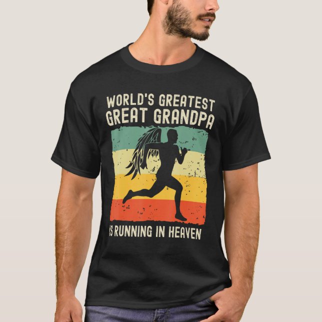 World Greatest Great Grandpa Running in Heaven Mem T Shirt (Framsida)