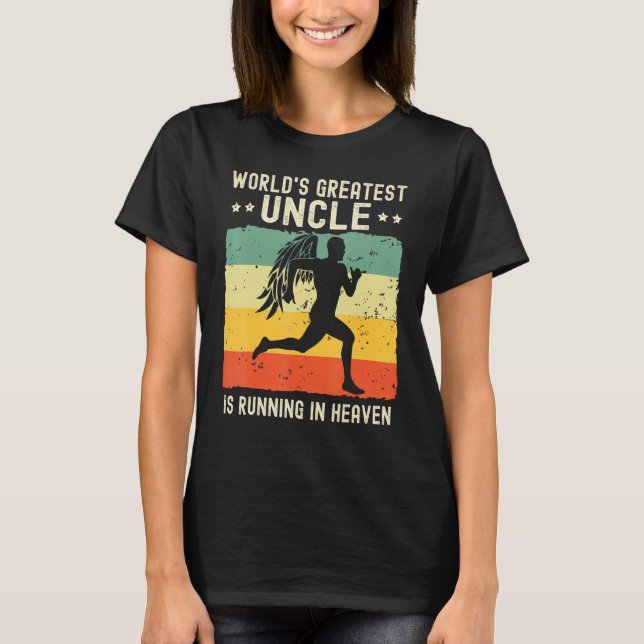 World Greatest Uncle Running in Heaven Family Memo T Shirt (Framsida)