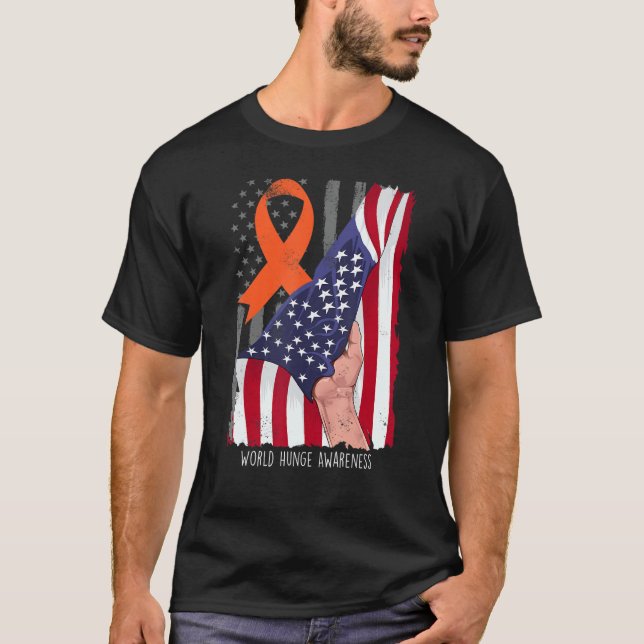 World Hunge Shirt Awareness American Flag Orange R T Shirt (Framsida)