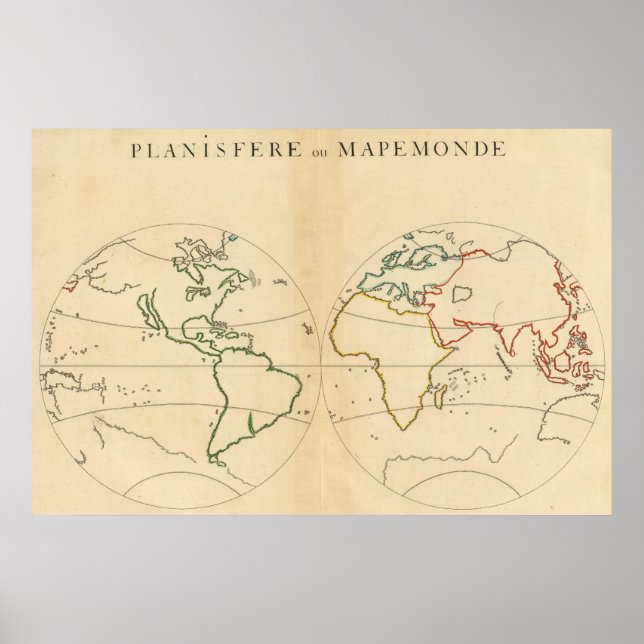 World Karta med 5 zoner Poster (Framsidan)