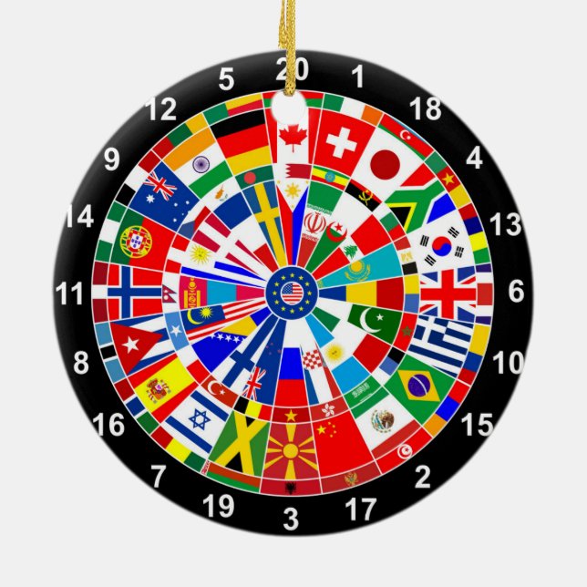 World land flagga darts board match-tjurar julgransprydnad keramik (Baksidan)