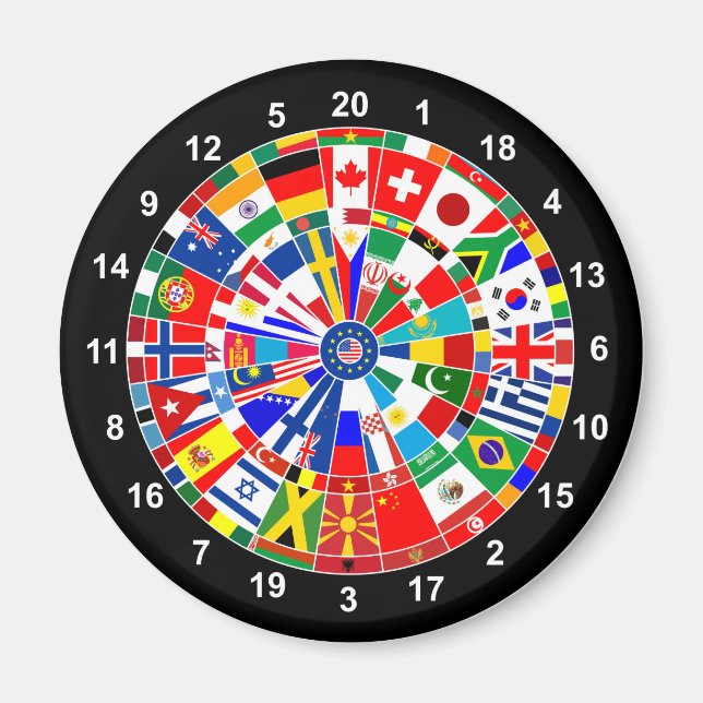 World land flagga darts board match-tjurar magnet (Framsidan)