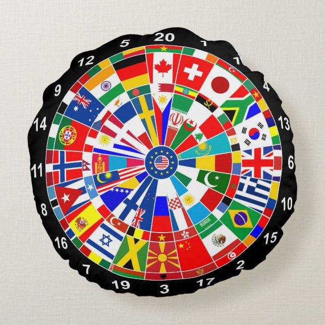 World land flagga darts board match-tjurar rund kudde (Baksidan)