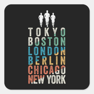 World Major Marathon Cities Fyrkantigt Klistermärke