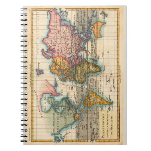 World Map 1700s Antique Anteckningsbok Med Spiral