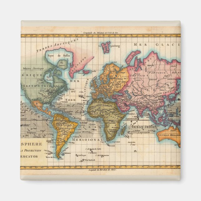 World Map 1700s Antique Magnet (Framsidan)