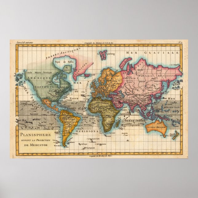 World Map 1700s Antique Poster (Framsidan)