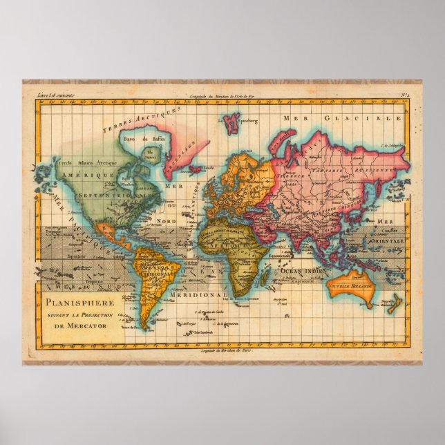 World Map 1700s Antique Poster (Framsidan)